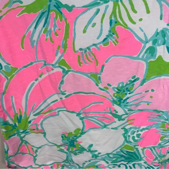 Lily Pulitzer Michele Flamingo Don’t Give a Cluck Pink Print V Neck T Shirt - Picture 11 of 12